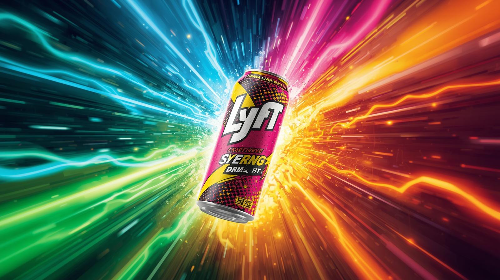 crea una imagen de bebdidas energeticas que se llame LYFT, con colores llamativos (1)